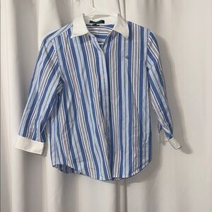 Ralph Lauren Blue and White Striped collared Button Down Shirt